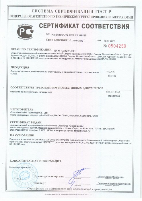 Сертификат соответствия РОСС RU C-CN AK01.H.05084/19