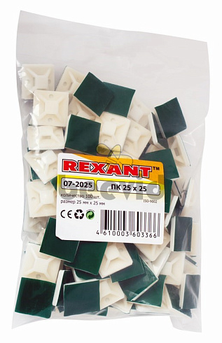 Крепеж кабеля Rexant Площадка самоклеющаяся 25x25 мм (белая) (100 шт)