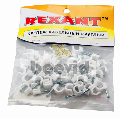 Крепеж кабеля Rexant Скоба круглая с гвоздём  7 мм (белая) (50 шт)
